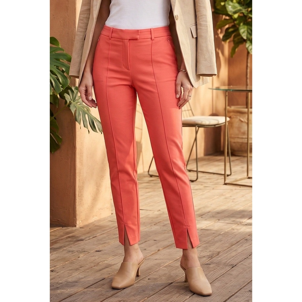 Veronika Maine Slim Leg Split Hem Trousers Pants Women's 8 Orange Office Stretch
